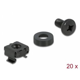Set 20 buc surub M6 pentru montare rack Negru, Delock 66548