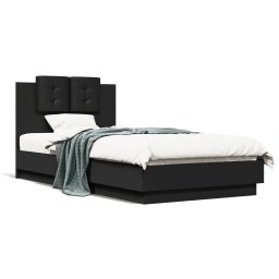 Cadru de pat cu tablie si lumini LED, negru, 75x190 cm GartenMobel Dekor
