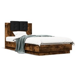 Cadru de pat cu tablie si lumini LED, stejar fumuriu, 75x190 cm GartenMobel Dekor