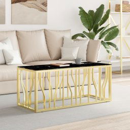 Masa de cafea, auriu, 110x45x45 cm, otel inoxidabil si sticla GartenMobel Dekor