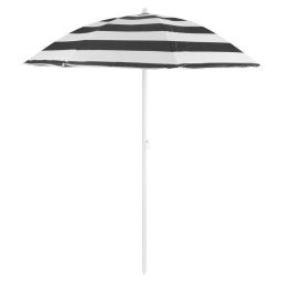 Umbrela plaja, Strend Pro, cu inclinatie, model dungi, negru si alb, 180 cm