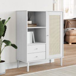 Dulap înalt SENJA aspect ratan alb, 90x40x112cm, lemn masiv pin GartenMobel Dekor