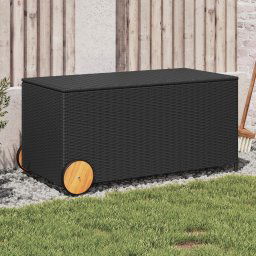 Lada depozitare de gradina cu roti, negru, 190 L, poliratan GartenMobel Dekor