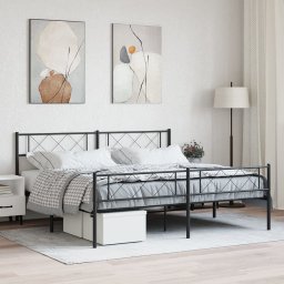 Cadru pat metalic cu tablii de cap/picioare, negru, 183x213 cm GartenMobel Dekor