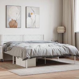 Cadru de pat metalic cu tablie, alb, 135x190 cm GartenMobel Dekor