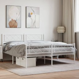 Cadru de pat metalic cu tablie de cap/picioare, alb, 140x190 cm GartenMobel Dekor