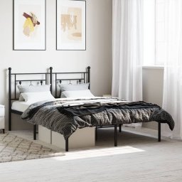 Cadru de pat metalic cu tablie, negru, 135x190 cm GartenMobel Dekor