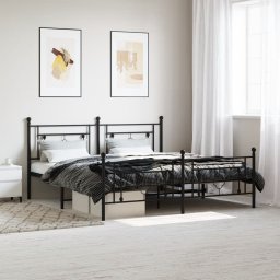 Cadru pat metalic cu tablii de cap/picioare, negru, 183x213 cm GartenMobel Dekor