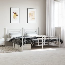 Cadru de pat metalic cu tablie de cap/picioare, alb, 193x203 cm GartenMobel Dekor