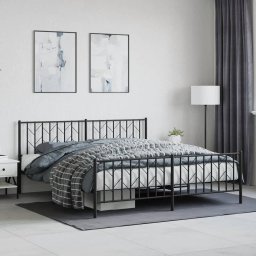 Cadru pat metalic cu tablii de cap/picioare, negru, 183x213 cm GartenMobel Dekor