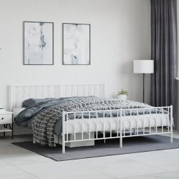 Cadru pat metalic cu tablie de cap/picioare , alb, 193x203 cm GartenMobel Dekor
