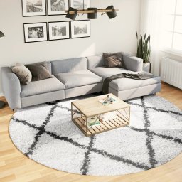 Covor pufos modern, fir lung, crem si negru, Ø 280 cm GartenMobel Dekor