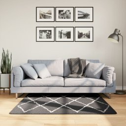Covor pufos cu fire înalte, negru si crem modern, 120x120 cm GartenMobel Dekor