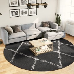 Covor pufos cu fire înalte, negru si crem modern, Ø 280 cm GartenMobel Dekor