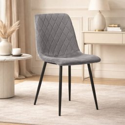 Scaun bucatarie/living, Artool, Turin, catifea argintie, picioare metal negru, 44.5x53x88.5 cm
