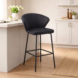 Scaun de bucatarie/bar, Artool, Gatta, catifea neagra, picioare metal negru, 43.5x36.5x90.5 cm