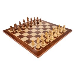 Piese din lemn Staunton 6 - cu Nebun Francez si Tabla de sah - mahon 55 x 55 mm + cutie la alegere (optional)