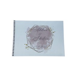Album de amintiri, guestbook personalizat pentru nunta, coperta si foi din carton, pagini negre, 30 de pagini, A4, model rama aurie
