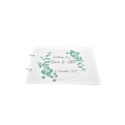 Album de amintiri, guestbook personalizat pentru nunta, coperta si foi din carton, pagini negre, 20 de pagini, A4, model Greenery
