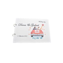 Album de amintiri, guestbook personalizat pentru nunta, coperta si foi din carton, pagini negre, 20 de pagini, A4, model Just Married