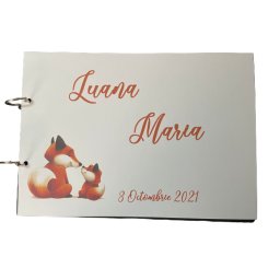 Album de amintiri, guestbook personalizat pentru botez, coperta si foi din carton, pagini negre, 20 de pagini, A4, model Vulpita