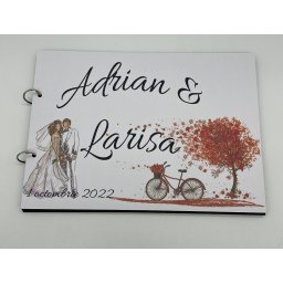 Album de amintiri, guestbook personalizat pentru nunta, coperta si foi din carton, pagini negre, 30 de pagini, A4, model Toamna