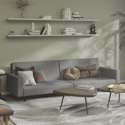 Canapea extensibila cu 2 locuri, gri deschis, catifea GartenMobel Dekor