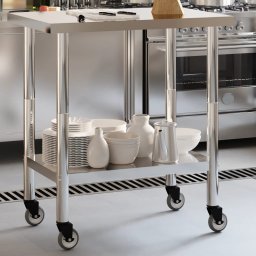 Masa de lucru bucatarie cu roti, 82,5x55x85 cm, otel inoxidabil GartenMobel Dekor