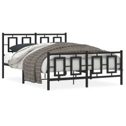 Cadru pat metalic cu tablie de cap/picioare, negru, 135x190 cm GartenMobel Dekor