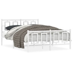 Cadru de pat metalic cu tablie de cap/picioare, alb, 140x190 cm GartenMobel Dekor