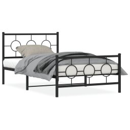 Cadru pat metalic cu tablii de cap/picioare, negru, 107x203 cm GartenMobel Dekor