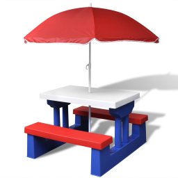 Masa de picnic pentru copii cu banci & umbrela, multicolor GartenMobel Dekor