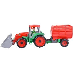 Tractor Lena Truxx, cu 1 figurina, cu remorca rosie, 56 cm