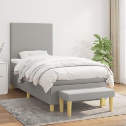 Pat box spring cu saltea, gri deschis, 100x200 cm, textil GartenMobel Dekor
