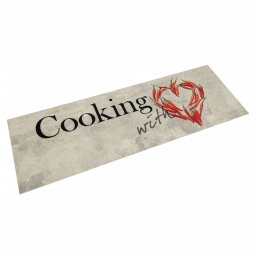 Covor bucatarie lavabil, text Cooking/ardei, 60x180 cm, catifea GartenMobel Dekor