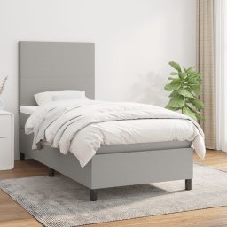 Pat box spring cu saltea, gri deschis, 100x200 cm, textil GartenMobel Dekor