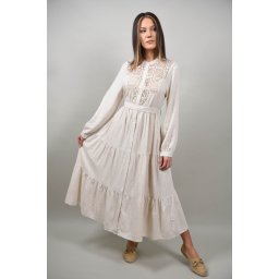 ROCHIE BOHO CHIC LUNGA TIP CAMASA CU BRODERIE MONTI Bej Deschis M-L