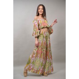 COMPLEU PANTALON CU TOP CROP CU FLORI ROBERTA Verde S-M