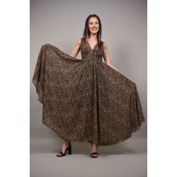 ROCHIE LUNGA DE OCAZIE CU TUL ASIMETRICA IN PARTEA DE JOS GENONI XS-S Animal Print