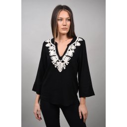 BLUZA TIP TUNICA CU DECOLTEU V KALEIDARE Negru S-M