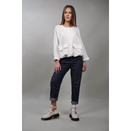 CAMASA CU SNUR IN TALIE SI BUZUNARE APLICATE VELOSO Alb TALIE UNICA