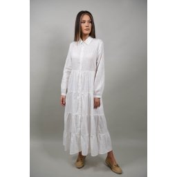 ROCHIE BOHO CHIC LUNGA TIP CAMASA DIN BUMBAC OPALARA Alb M-L