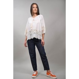 BLUZA TIP TUNICA SCURTA CU BRODERIE RAGGIO Alb M-L