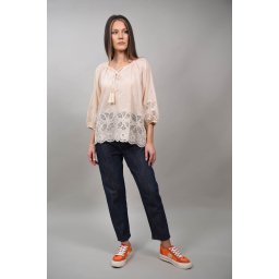 BLUZA TIP TUNICA SCURTA CU BRODERIE RAGGIO Bej S-M