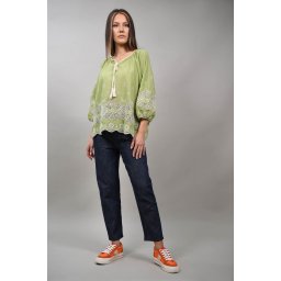 BLUZA TIP TUNICA SCURTA CU BRODERIE RAGGIO Verde S-M