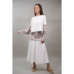 FUSTA LUNGA IN BLOCURI CU BRODERIE APLICATA SIREN Bej S-M