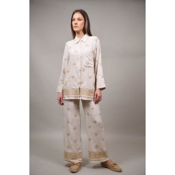 PANTALONI CU CADERE USOARA CU BRODERIE PAGANICO Bej S-M