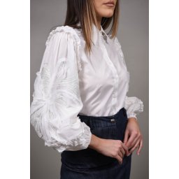 CAMASA SCURTA DIN POPLIN CU MANECA BUFANTA EXILLES Alb M-L