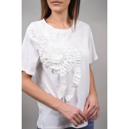 TRICOU BUMBAC CU FLOARE IN RELIEF GIORNO Alb TALIE UNICA