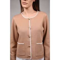CARDIGAN SCURT DIN TRICOT CU NASTURI AURII SCINTILLARE TALIE UNICA Camel